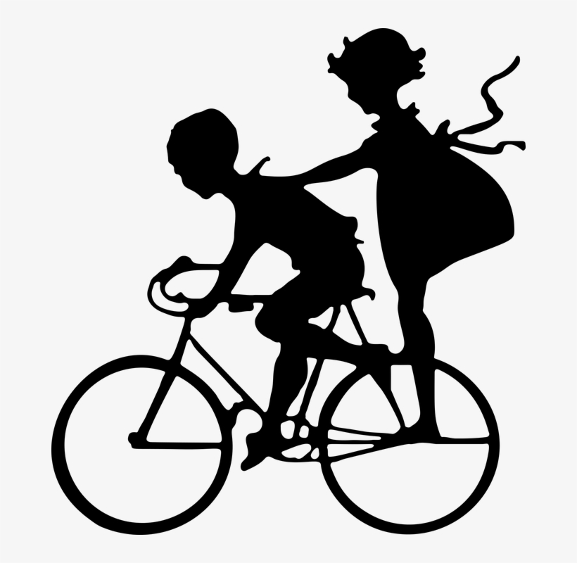 Kids On Bike Public Domain Vectors - Brother And Sister Silhouette, transparent png download