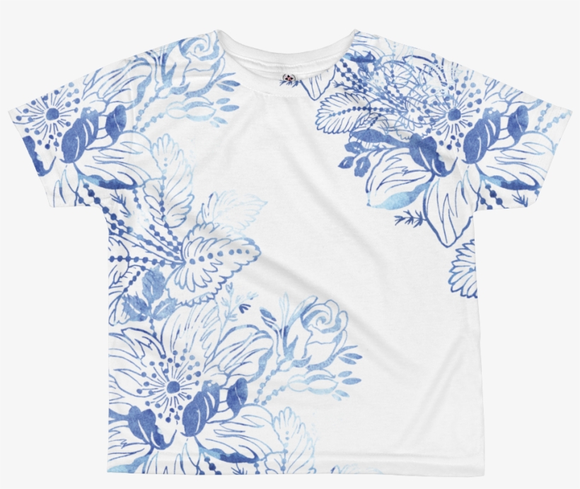 Light Blue Flowers Design Kids Sublimation T-shirt - Design, transparent png download