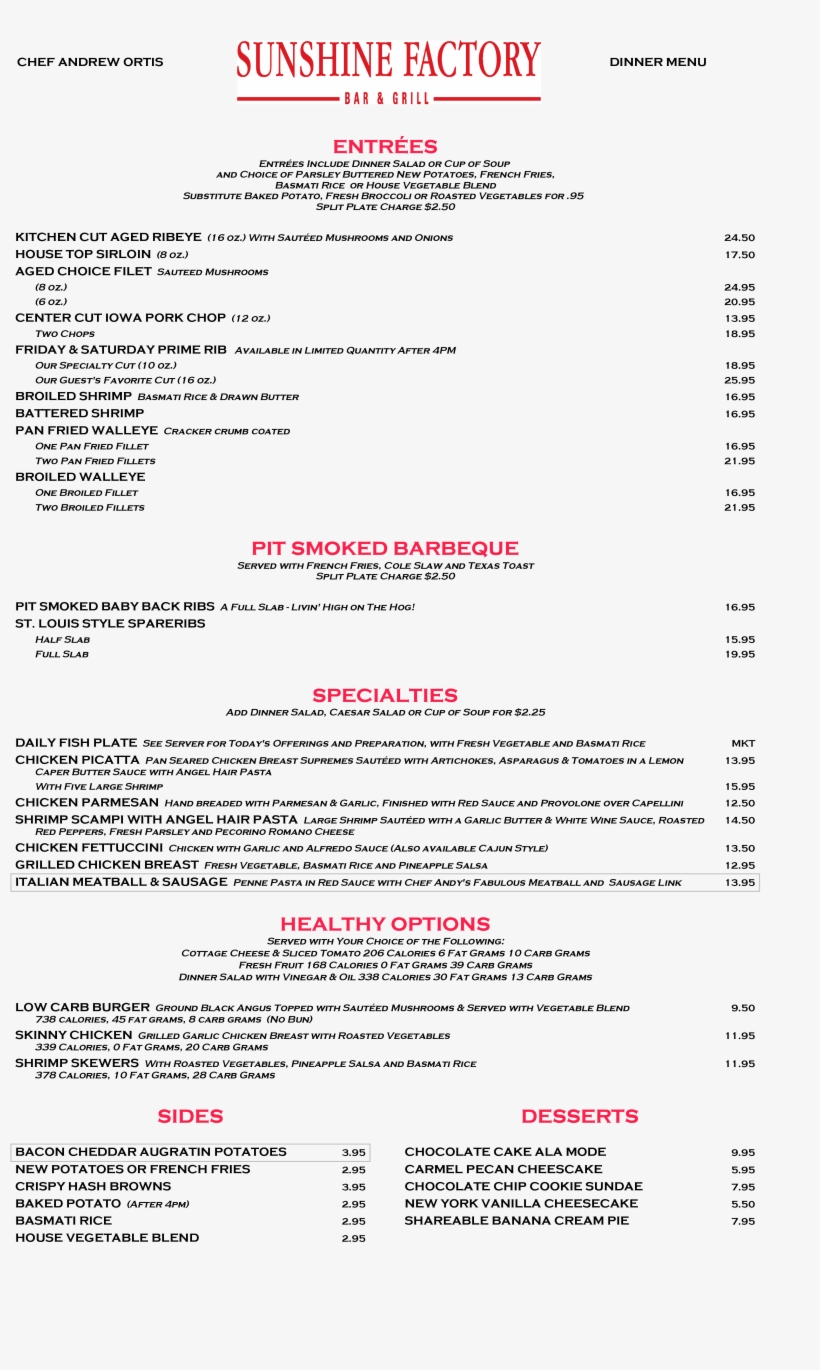 The Sunshine Factory, Plymouth Menu - Sunshine Factory Bar & Grill, transparent png download