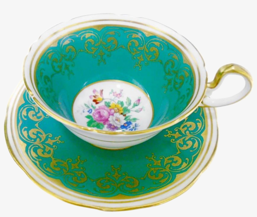 Aynsley Rose Center Dark Emerald Teal Green Tea Cup - Cup, transparent png download