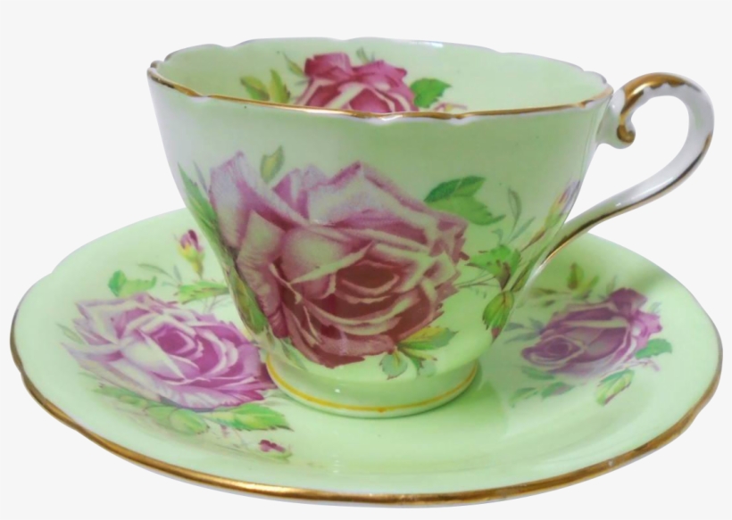 Aynsley Pink Large Rose Teacup Duo, Minty Green - Green, transparent png download