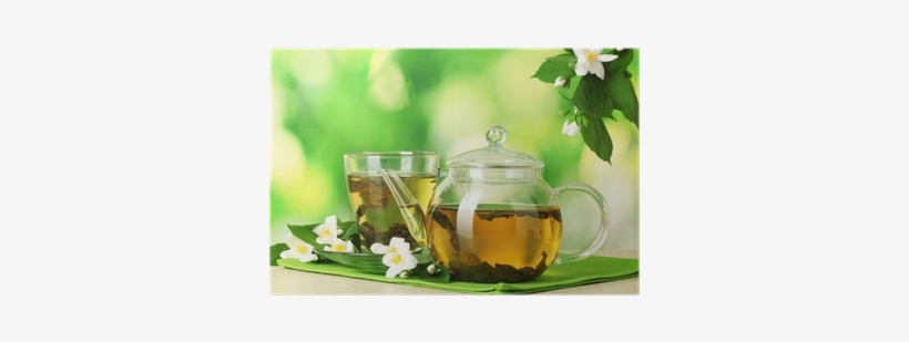 Green Tea With Jasmine In Cup And Teapot Poster • Pixers® - Good Morning Pictures Hd Download, transparent png download