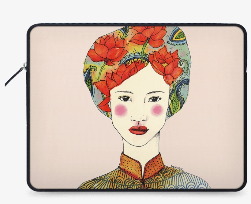 Dailyobjects Lotus Girl Ballistic Nylon Zippered Sleeve - Geisha, transparent png download