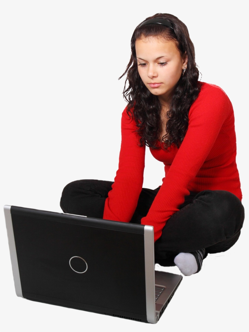 Girl W Laptop - Teenager Typing, transparent png download
