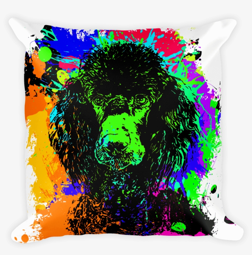 Poodle Colorful Splash Paint Decorative Pillow - Illustration, transparent png download