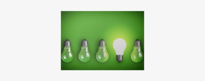 Idea Concept With Row Of Light Bulbs And Glowing Bulb - Incandescent Light Bulb, transparent png download