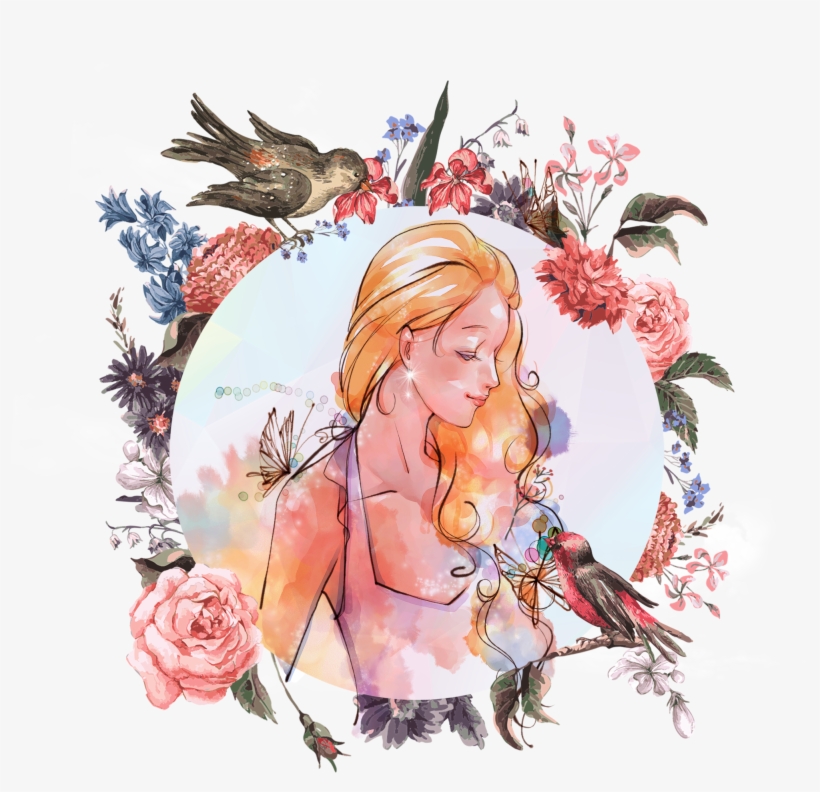 Hand Drawn Cartoon Ink Girl Decorative - Flower Designs Coloring Book For Grown-ups 1, transparent png download