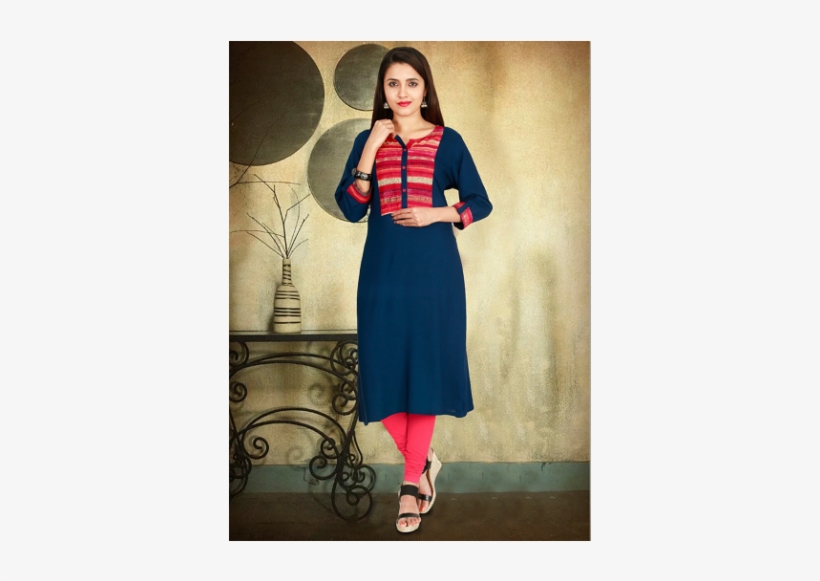 Indijoy Kurta Blue With Red Pattern On Neck - Blue, transparent png download