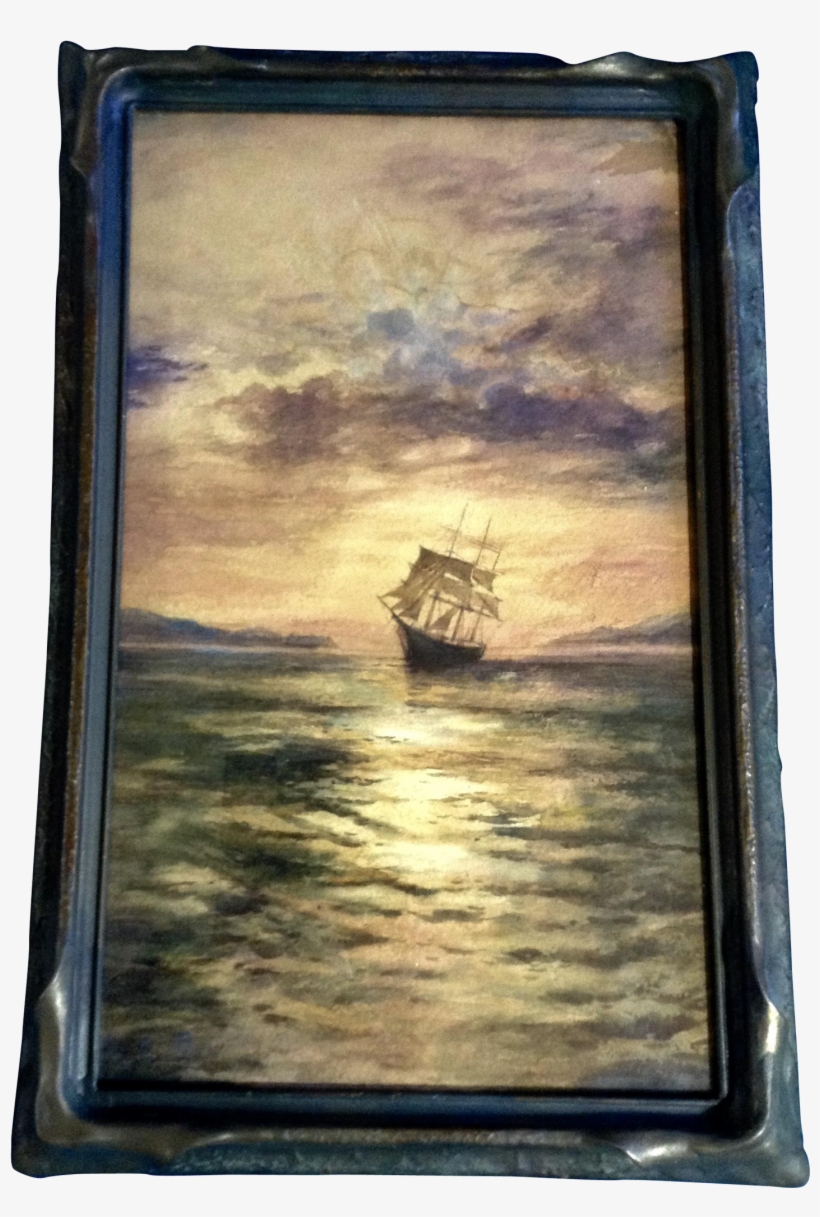 Sailing Ship Between Two Islands, 19th Century Watercolor - Watercolor Painting, transparent png download
