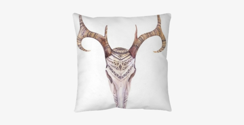 Watercolor Skull With Flowers , Arrows And Feathers - Bohemian Deer, transparent png download