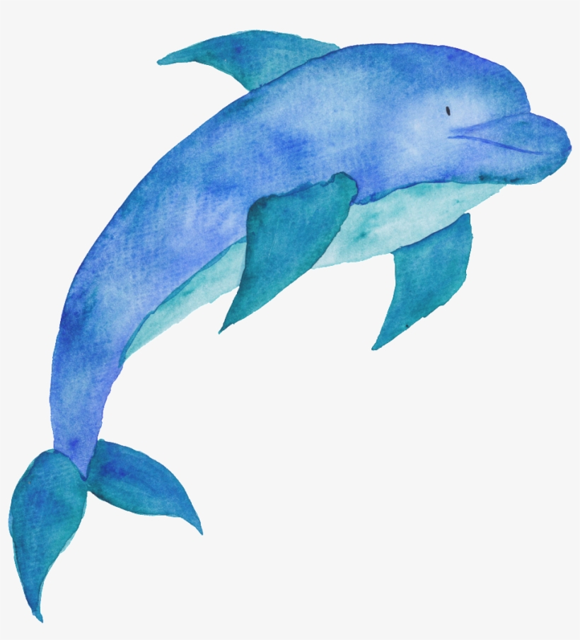 Blue Hand Drawn Dolphin Cartoon Watercolor Png - Dolphin, transparent png download