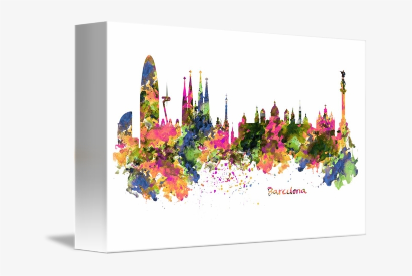 "barcelona Watercolor Skyline" By Marian Voicu - Barcelona Skyline Watercolor Black And White, transparent png download