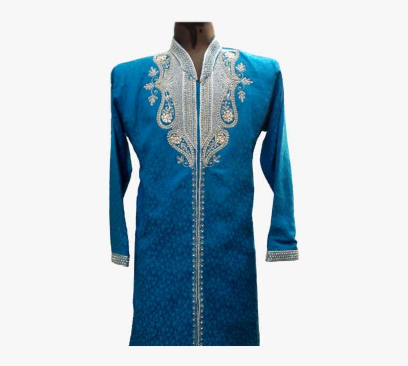 Skyblue Jamawar Sherwani Kurta - Sherwani, transparent png download