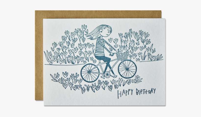 Cycling & Happy Birthday Card In Letterpress - Greeting Card, transparent png download