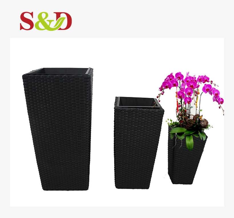 Decoration Rattan Woven Stand Metal Bucket Flower Pot - Flowerpot, transparent png download