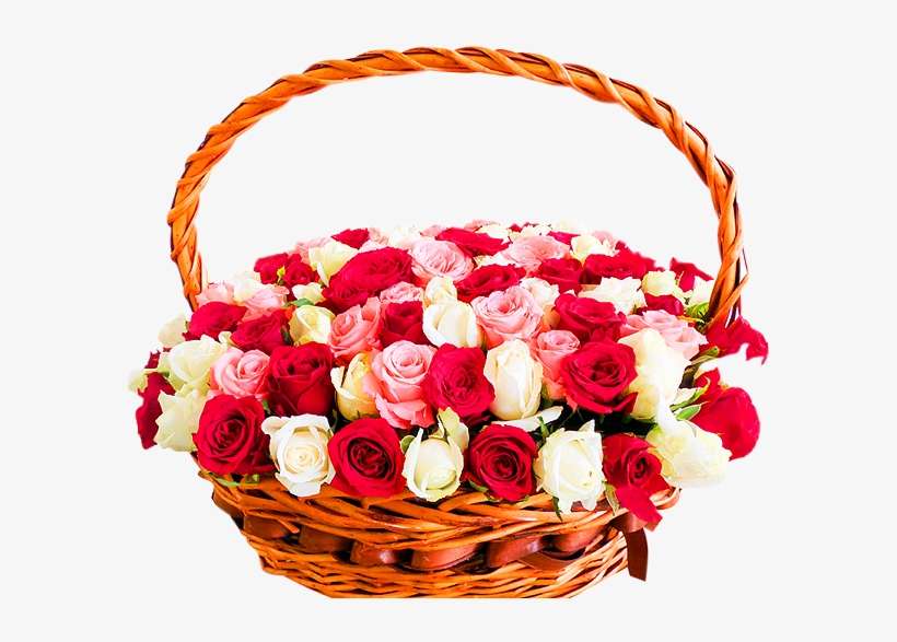 100 Roses Basket - Roses Flowers In Basket Png, transparent png download