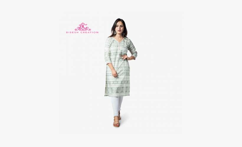 Off White Printed Pure Cotton Kurti With Cotton Leggings - Kurti Top, transparent png download