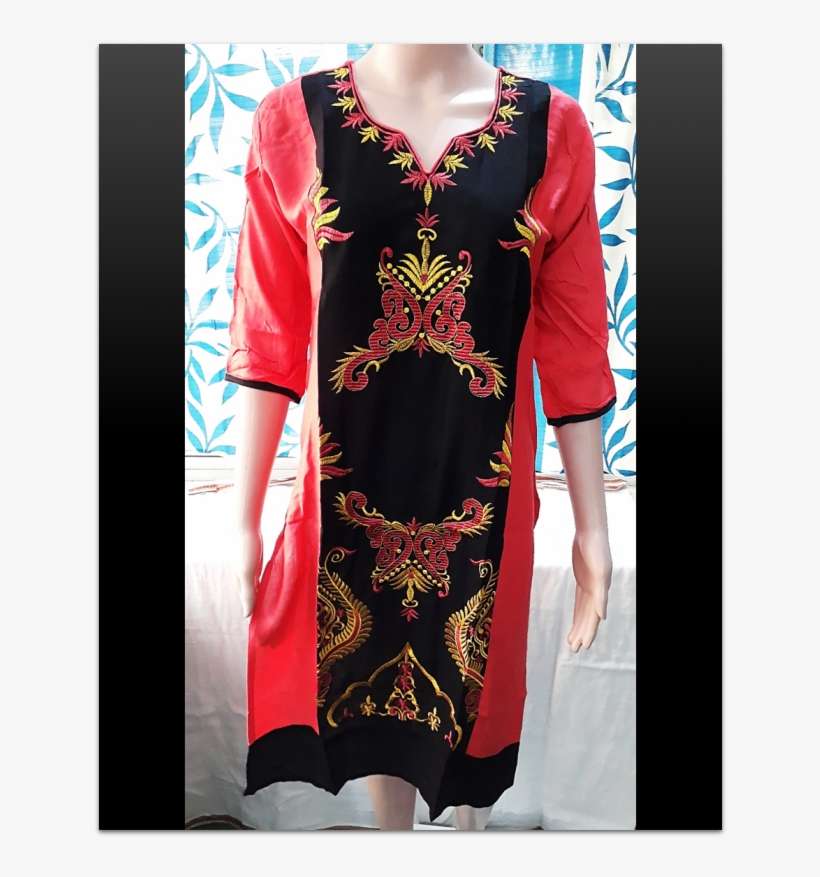 Summer Cotton Embroidery Long Kurti - Embroidery, transparent png download