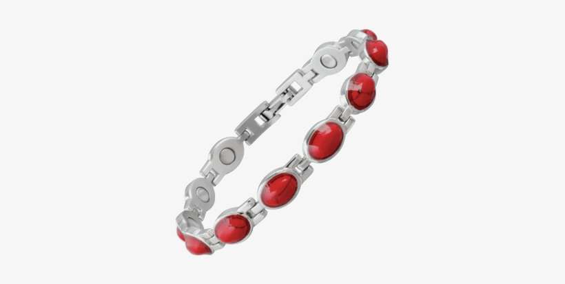 Red Turquoise Magnetic Bracelet - Sabona Women's Stainless Steel Red Stone Magnetic Bracelet, transparent png download