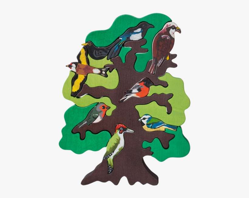 European Bird Tree Puzzle Manine Montessori Vector - Bird On Tree Tree Cartoon, transparent png download