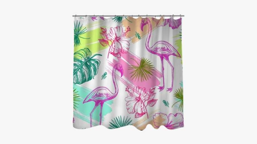 Decorative Seamless Pattern With Ink Hand-drawn Tropical - Greater Flamingo, transparent png download