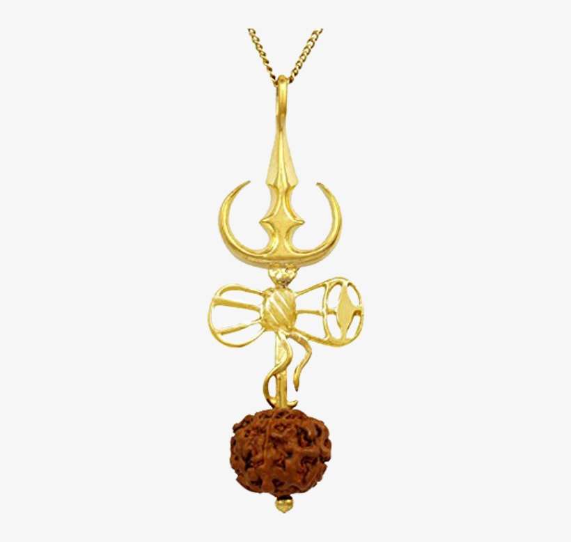 Trishul Dhamroo Gold Rudraksha Pendant 925 Sterling Silver Religious Lord Shiv Trishul