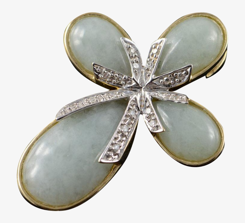 14k Fancy Green Jade Diamond Cross Charm/pendant Yellow - Estate Jewelry, transparent png download