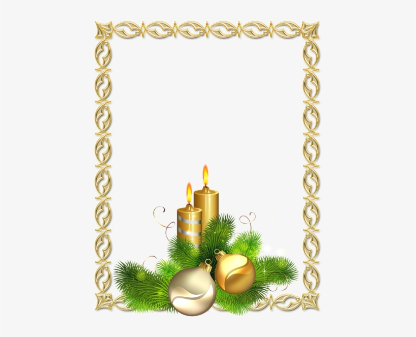Large Transparent Gold Christmas Photo Frame With Candles - Christmas Frame Gold, transparent png download