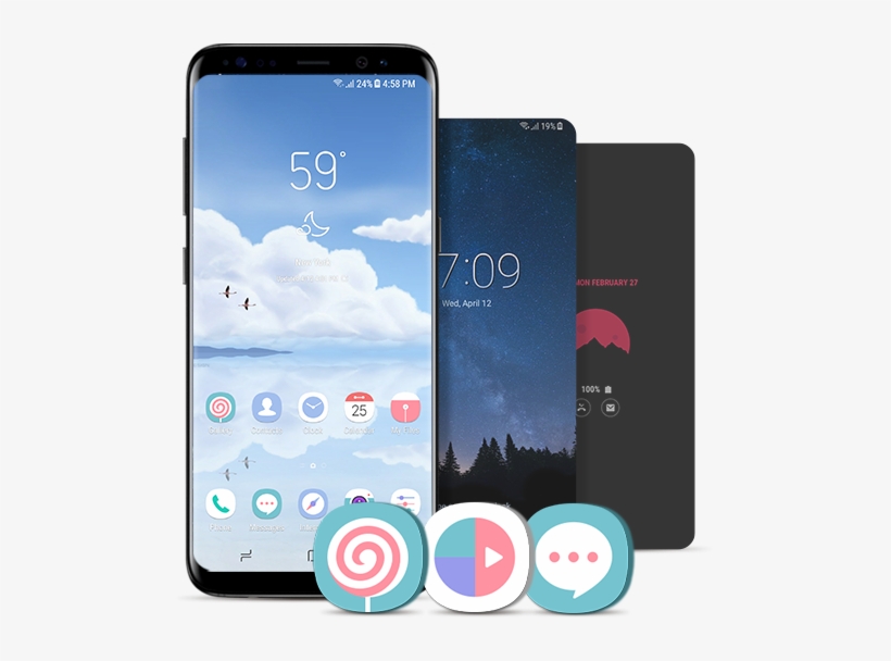 The Front View Of Galaxy S8 Midnight Black With Theme, - Samsung Galaxy S8 Themes, transparent png download