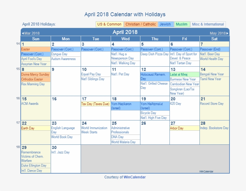 April 2018 Printable Calendar With Us Holidays Including - December 2018 With Holidays, transparent png download