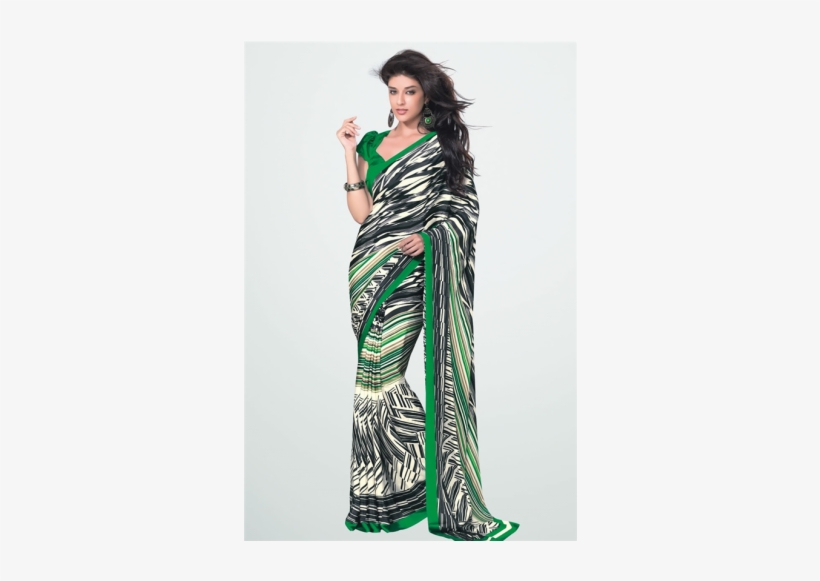 Simplesarees Trendy Printed Black Saree With Blouse - Sari, transparent png download