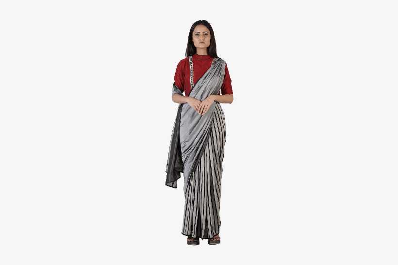 Black & Silver Metallic Skirt Saree - Sari, transparent png download
