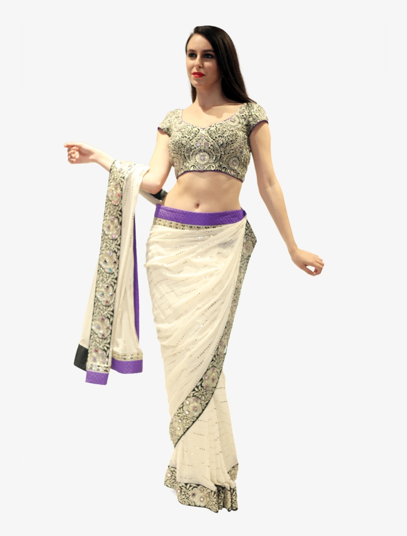 Cream Purple Saree - Photo Shoot, transparent png download