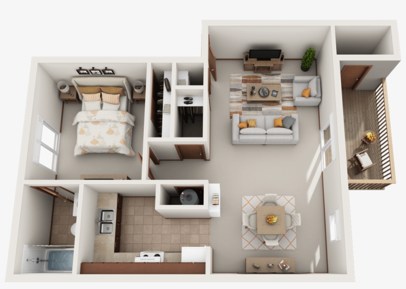 The Poplar - Apartment Plan In Usa 1bhk, transparent png download
