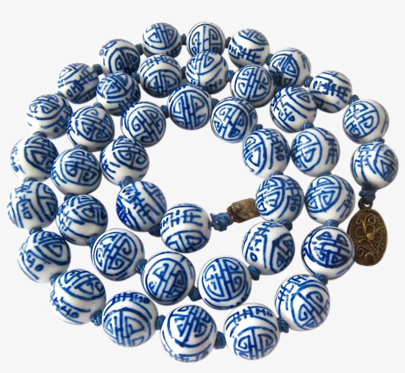 Chinese Hand Painted Porcelain Bead Necklace Blue On - Necklace, transparent png download