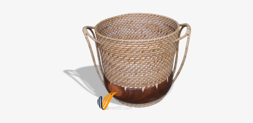 Rattan Flower Basket With Wooden Bowl Base - Basket, transparent png download