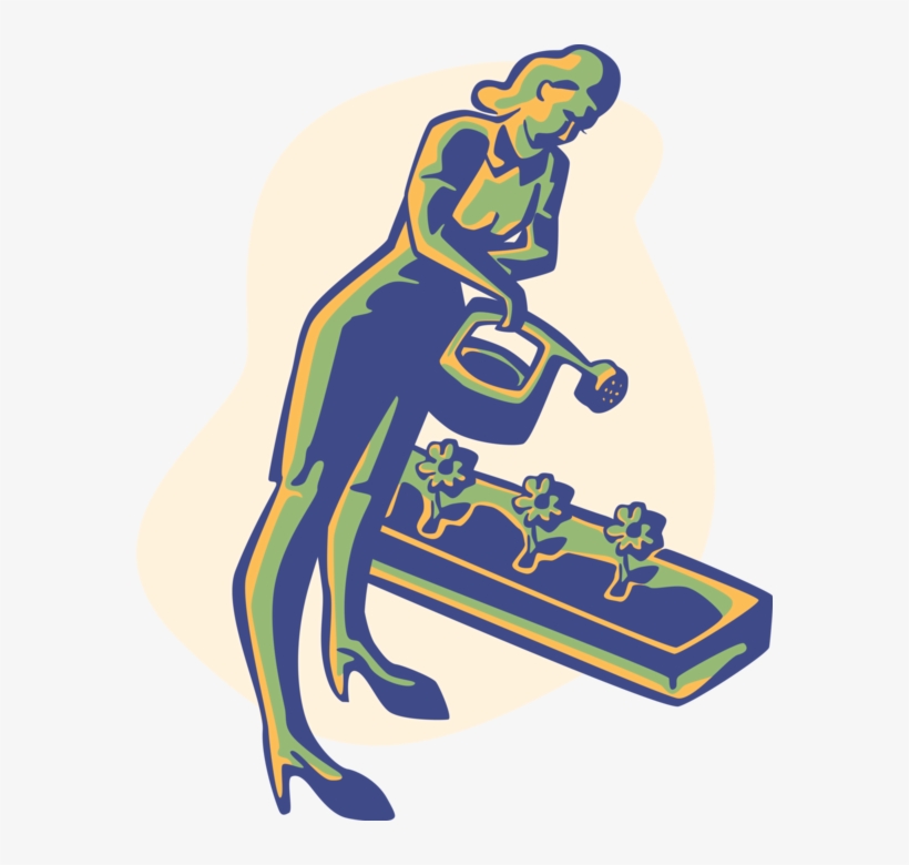 Vector Illustration Of Gardener Waters Plants With - Illustration, transparent png download