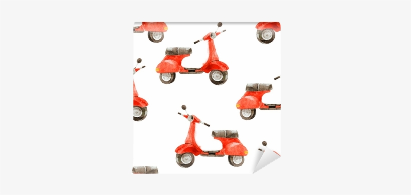 Watercolor Seamless Pattern With Scooter Wall Mural - Scrapbook Customs Getaway Cut Out 2 Paper, transparent png download