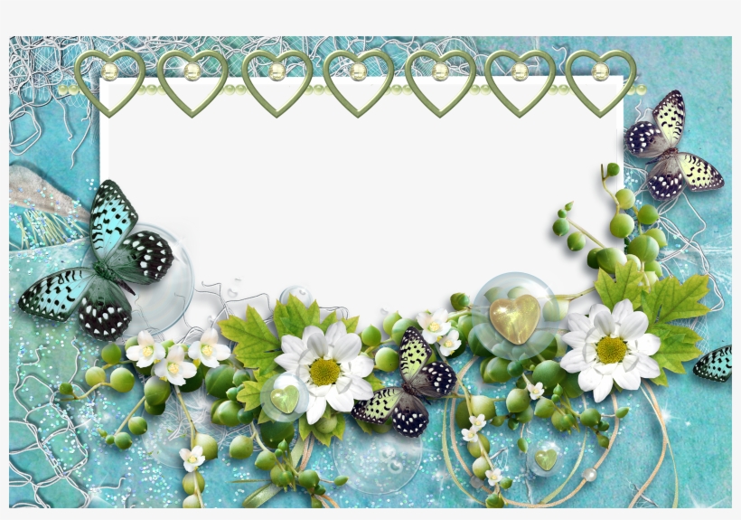 Aquamarine Transparent Frame With Butterflies Hearts - Hearts And Flowers Frame, transparent png download