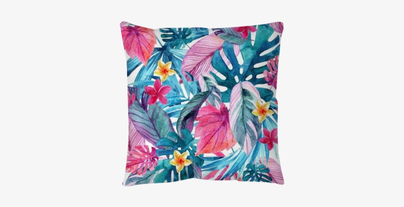 Watercolor Exotic Leaves And Flowers Background - Watercolor Tropical Background Exotc, transparent png download