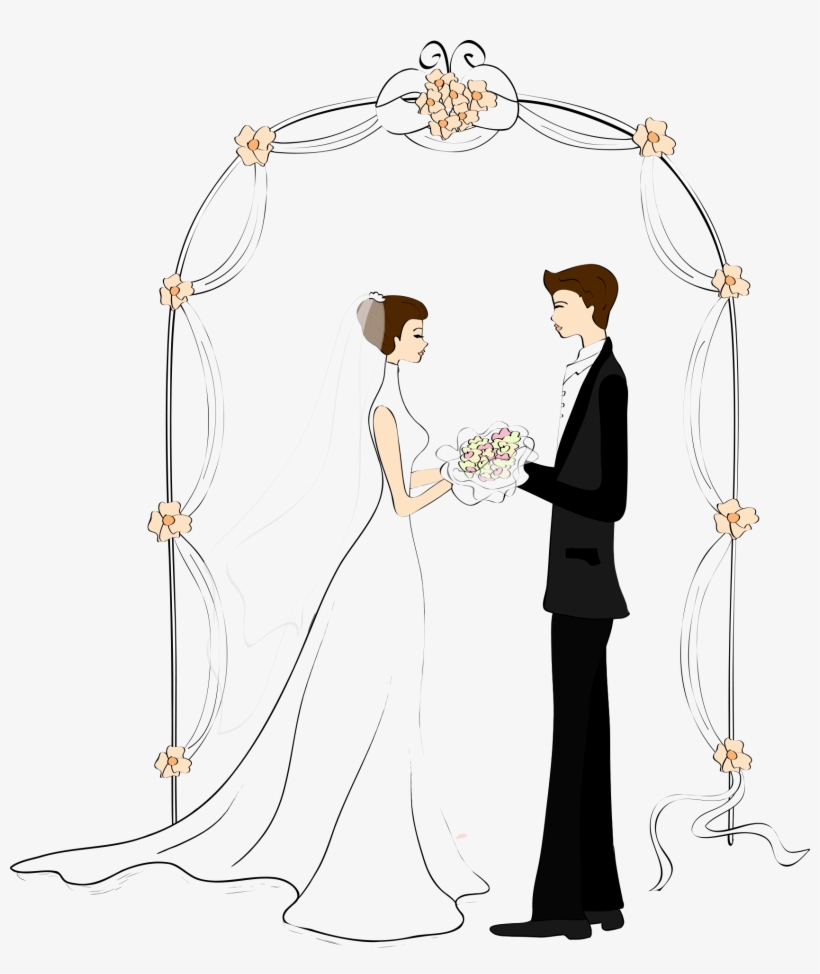 Cartoon Couple Wedding Drawing Marriage - Marriage, transparent png download