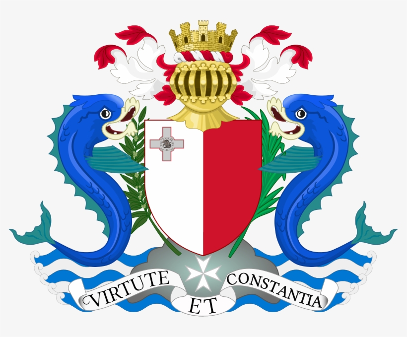 National Motto Virtute Et Constantia (since 1964) - Dolphins Coat Of Arms, transparent png download
