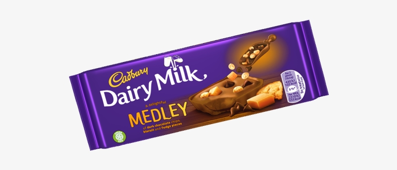 A Velvety Smooth Chocolate Flavoured Filling, Topped - Dairy Milk Medley Fudge, transparent png download