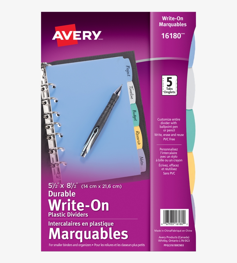 Avery® Write On Dividers 5 Tab 8 1/2" X - Avery Mini Plastic Durable Write-on Dividers, 5.5 X, transparent png download