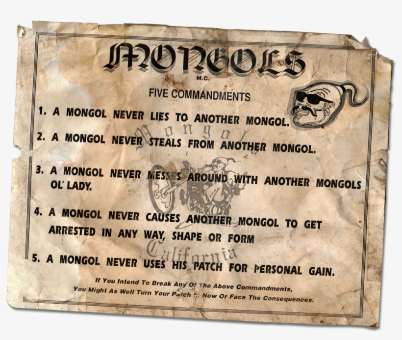 5 Commanments By So Cal Gary - Mongols Motorcycle Club Sgv, transparent png download