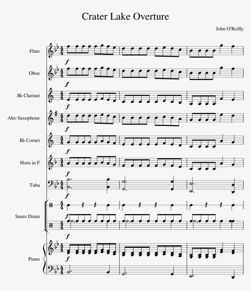 Print - Crater Lake Overture Sheet Music For Flute, transparent png download