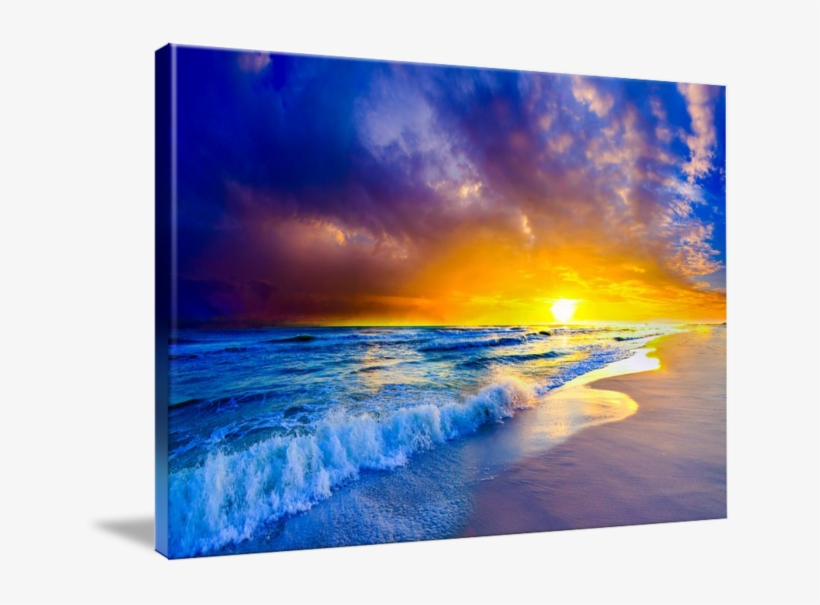 Beautiful Beach Sunset Orange Purple Ocean On Canvas - Sunset, transparent png download