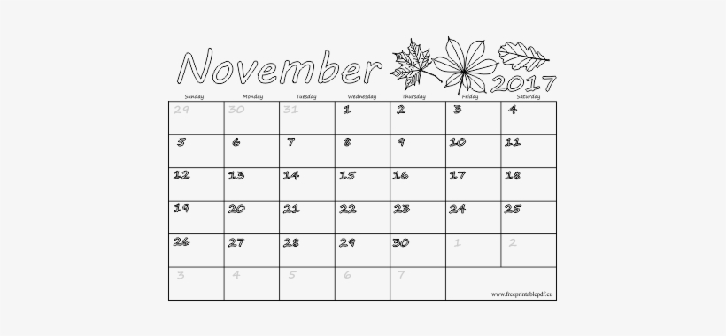 November 2017 For Children Blank Pdf - November Calendar For 2017, transparent png download