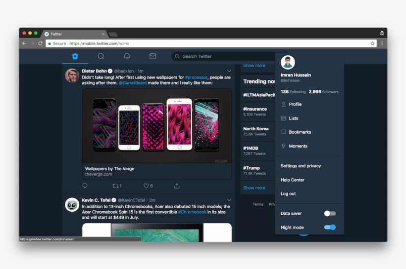 Mobile Twitter Settings In Chrome - Mobile Phone, transparent png download