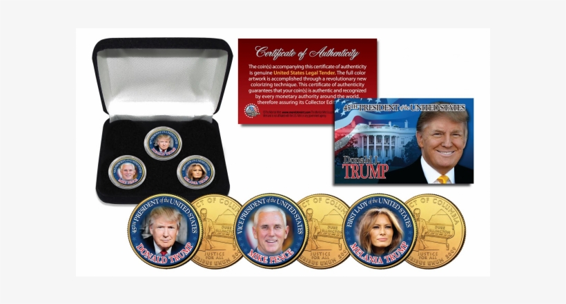 Donald Trump, Melania Trump & Mike Pence 3-coin Colorized - Ivanka Trump Presidential First Daughter 24k Gold Clad, transparent png download